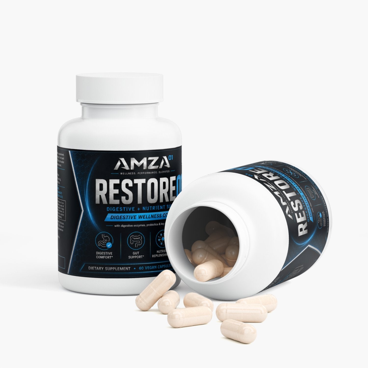 RESTORE⁰¹ – Digestive & Nutrient Support Complex | Probiotics + Enzymes + Essential Nutrients - AMZA⁰¹