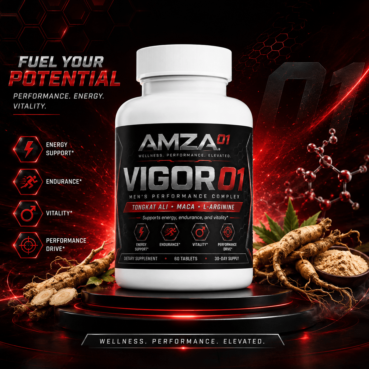 VIGOR⁰¹ – Men’s Vitality & Performance Complex | Tongkat Ali + Maca + L-Arginine - AMZA⁰¹